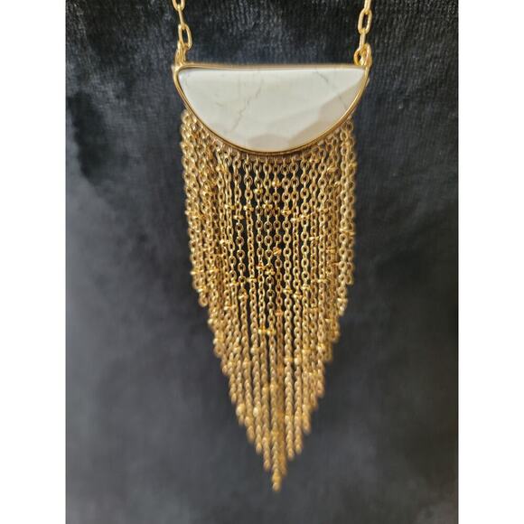 Women's Gold Chain Necklace With White Stone Fringe Pendant And Lobster Clasp - Picture 4 of 6